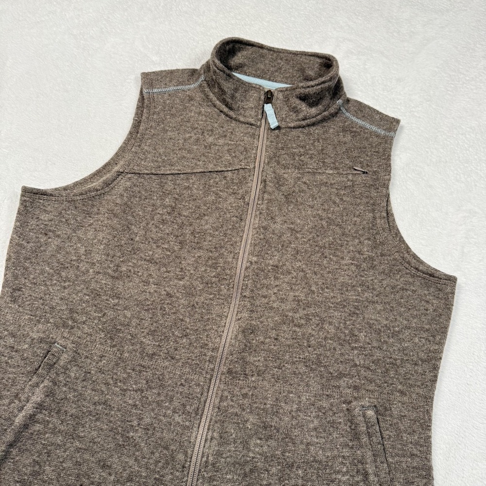Orvis Vest Womens Medium Brown Wool Blend Fleece Full Zip Pockets Outdoor Travel